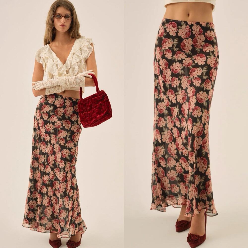 NWT For Love and Lemons Belmond Floral maxi skirt Sz Small Boho Chic Festival